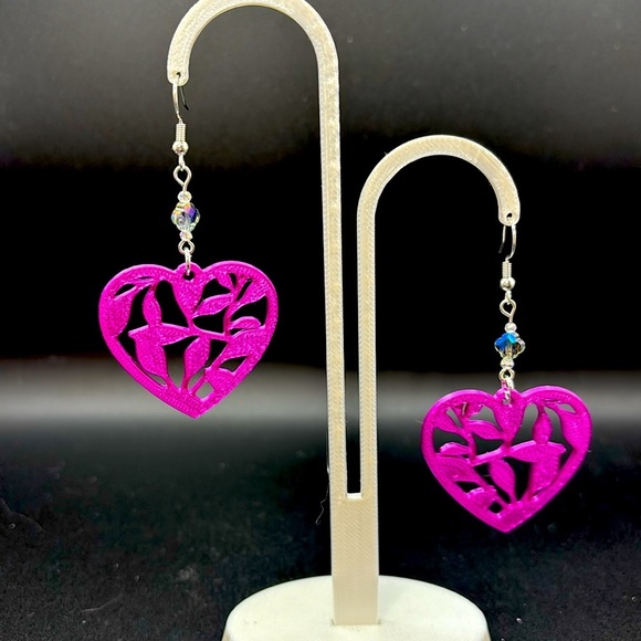 Handmade Heart Earrings - Pink - Picture 6 of 6